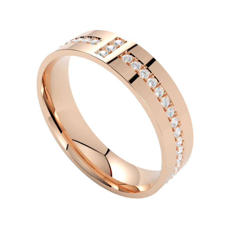 Nowoczesna obrączka z różowego złota z oprawionymi diamentami